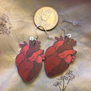 Red Anatomical Heart Earrings Acrylic